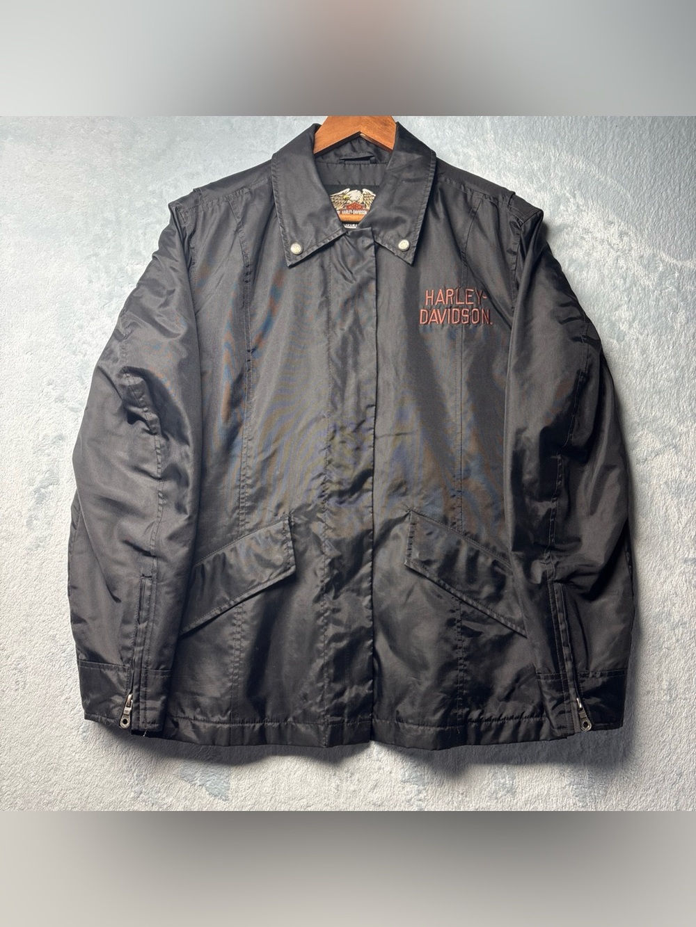 Harley-Davidson Satin Quilted Black Windbreaker Jacket Women's Size Medium